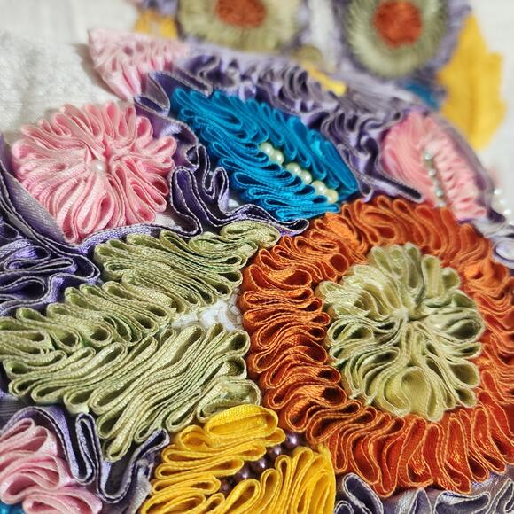 Precious Moments vintage 100% silk ribbon and beaded blazer woman's size M / L - Picture 7 of 16